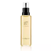 Frasco de recarga de perfume Mugler Alien con bomba negra sobre fondo blanco