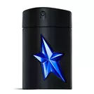 Mugler A*Men Stellar Eau de Toilette in black cylindrical bottle with electric blue star on white background