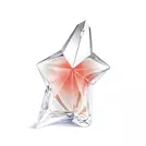 The Mugler Angel Blush star bottle 100 ml, featuring a nude heart and a shimmering silver cap, isolated on a white background.